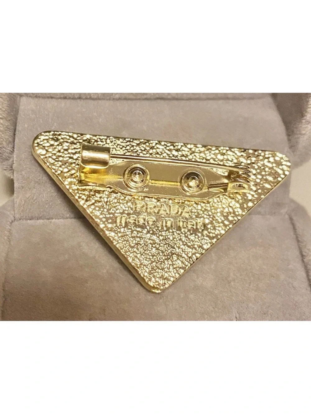 Prada Gold Crystal Triangle Logo Pin brooch unisex
